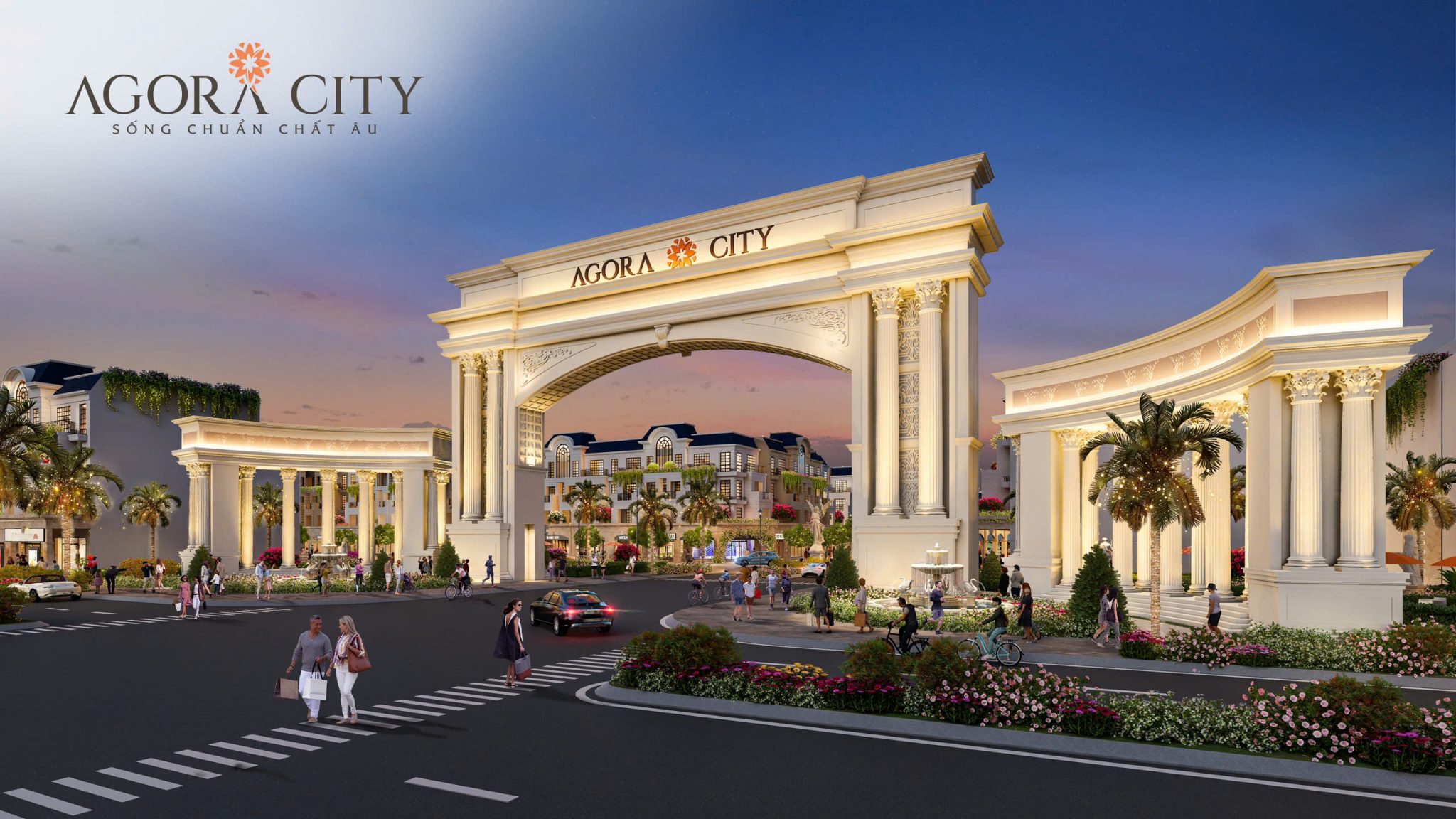 Cổng chào dự án Agora city buổi tối